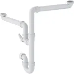Sifón curvo Geberit para dos fregaderos, con boquilla de escuadra para manguera, salida horizontal: d=40mm, G=1 1/2″, Blanco alpino